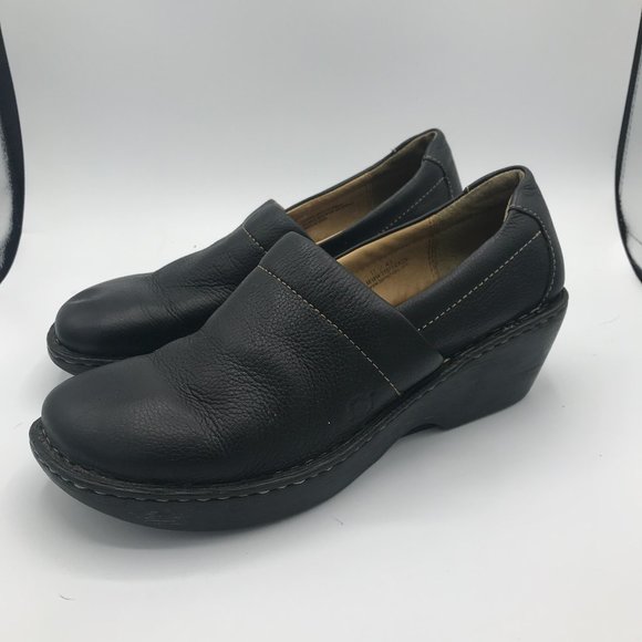 Born Black Leather Toby Wedge Heel Slider Clogs - Picture 3 of 7